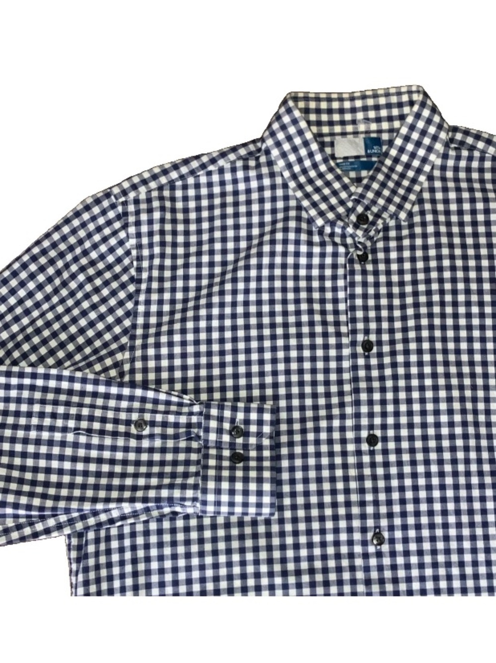Nordstrom 14th & Union Blue White L Gingham Button Down Stretch Dress Shirt Work
